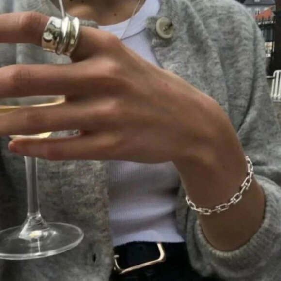 925 Sterling Silver Hardware Chain U Link Bracelet - Picture 5 of 8